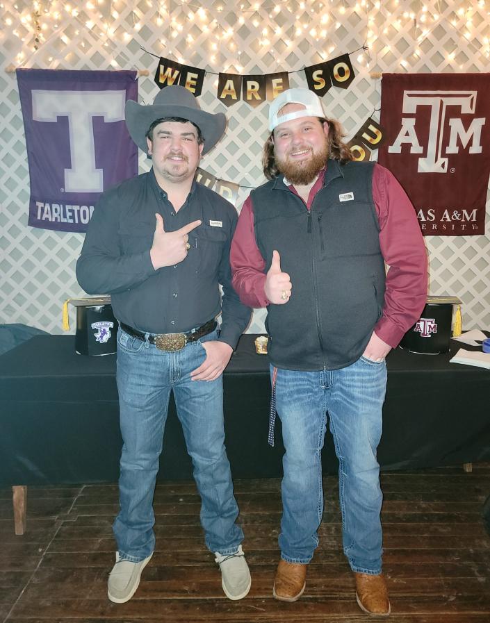 Friends Kolton Catchings and Chad Jenkins celebrated their graduation from Tarleton State University and Texas A&amp;M University, respectively, with a party at Watterson Hall.