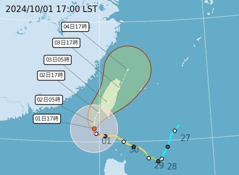 中央氣象署預測颱風山陀兒路徑