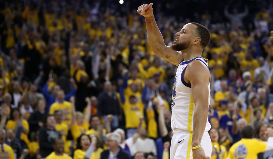 Steph Curry hit nine three-pointers in Game 2 of the Finals, breaking the NBA record. (Yahoo Magazine PYC)