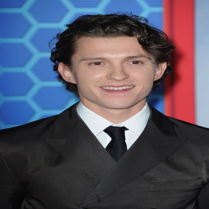 Tom Holland wearing a suit and tie at the Los Angeles premiere of Spider-Man: No Way Home