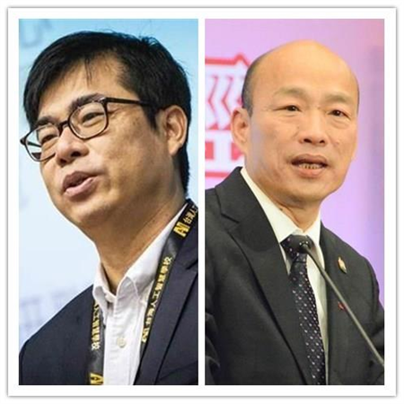 最近高雄淹水引發網友討論，左為現任高雄市長陳其邁，又為前任高雄市長韓國瑜。(合成圖)