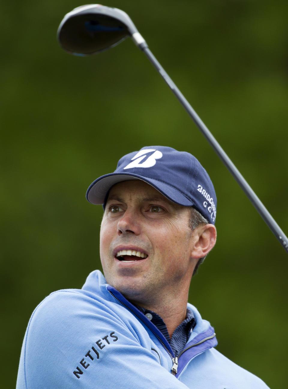 Matt Kuchar hits off the tee on the 10th hole during the third round of the Houston Open golf tournament, Saturday, April 5, 2014, in Humble, Texas. (AP Photo/Patric Schneider)