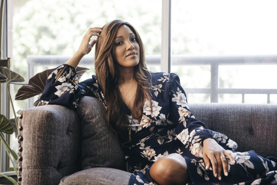 In this Aug. 3, 2020 photo, Mickey Guyton is photographed during a remote portrait session with the photographer in New York and subject in Los Angeles. Guyton's EP, "Bridges", is set to be released on Sept. 11. (Photo by Victoria Will/Invision/AP)