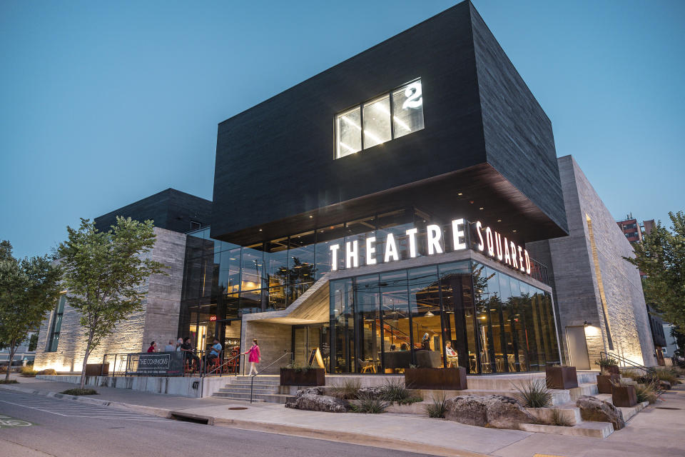 This 2002 image released by TheatreSquared shows the exterior of the theater in Fayetteville, Ark. The 50,000-square-foot building combines two theaters, an open-all-day bar and café and community spaces. (Wesley Hitt/TheatreSquared via AP)