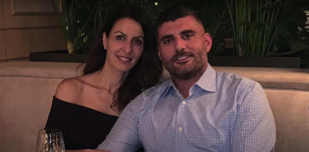 Giorgio Barresi, 42, was murdered in his Stoney Creek, Ont., driveway on March 2, 2020. He is pictured with his wife, Sonia.  (Hamilton Police/Youtube - image credit)