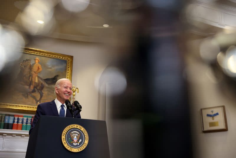 U.S. President Joe Biden speaks on his deal with House Speaker Kevin McCarthy (R-CA) to raise the United States' debt ceiling at the White House