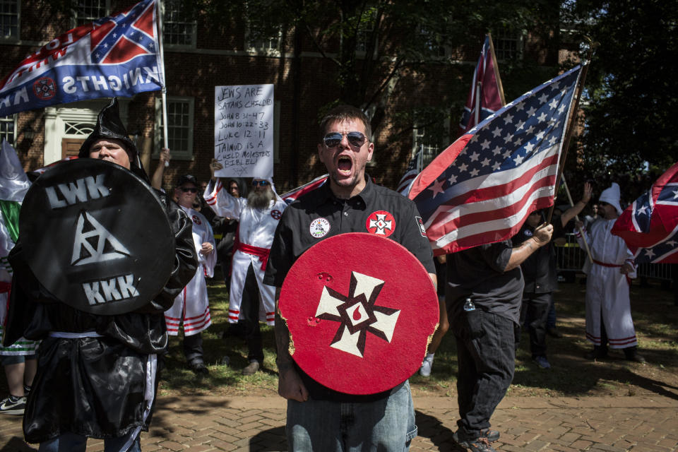 The Ku Klux Klan protested on July 8 in Charlottesville, Va. (Photo: Chet Strange/Getty Images)