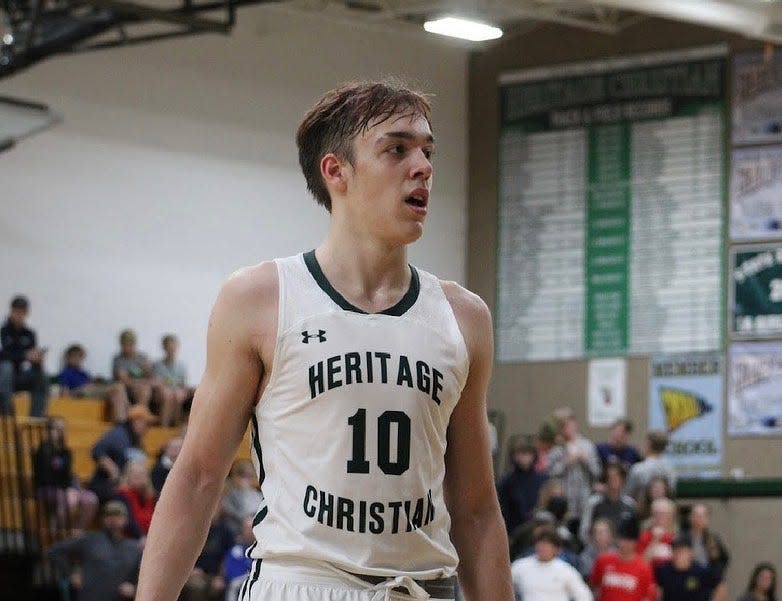 Heritage Christian boys basketball player Raul Bertinato (pictured during a 2023 home game) leads the Eagles in points, rebounds and assists as they head into the Class 2A Colorado Great 8.