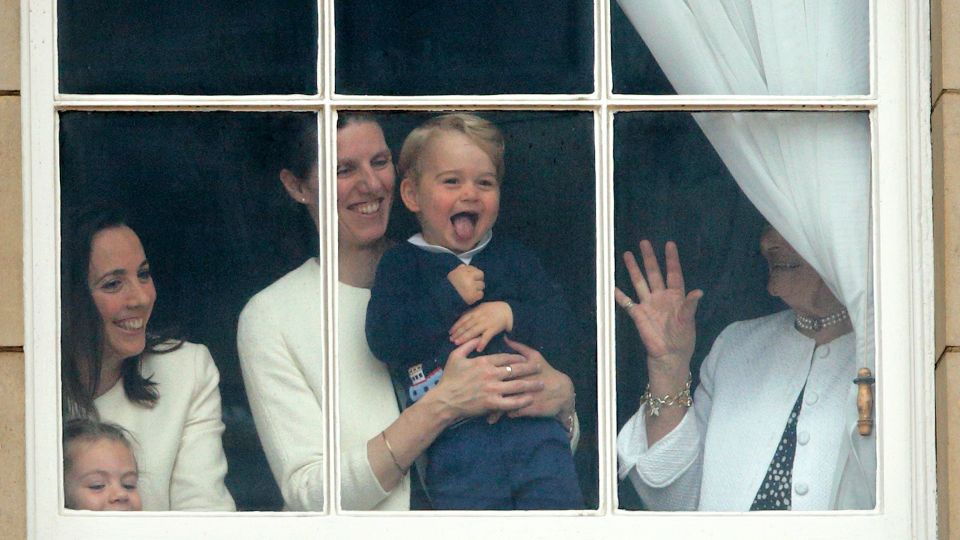 Joking around at Buckingham Palace