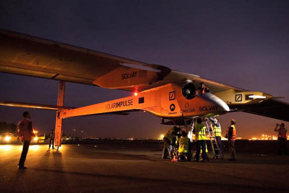 The pilots and crew of Solar Impulse before a flight.