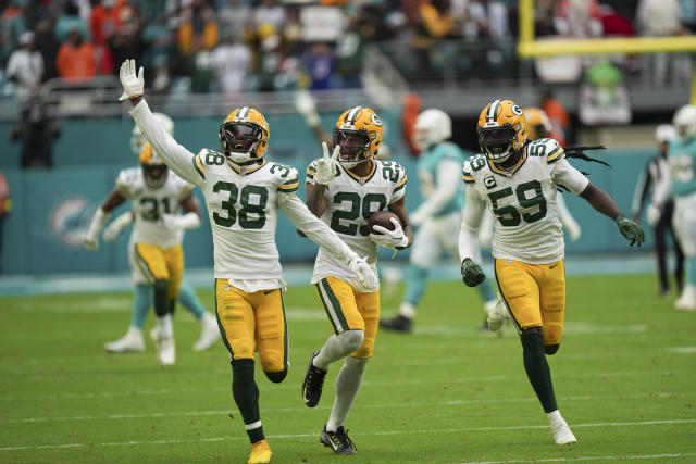 Oct 6, 2019: Green Bay Packers defensive back Chandon Sullivan #39  celebrates a turnover in the third quarter during an NFL game between the Green  Bay Packers and the Dallas Cowboys at