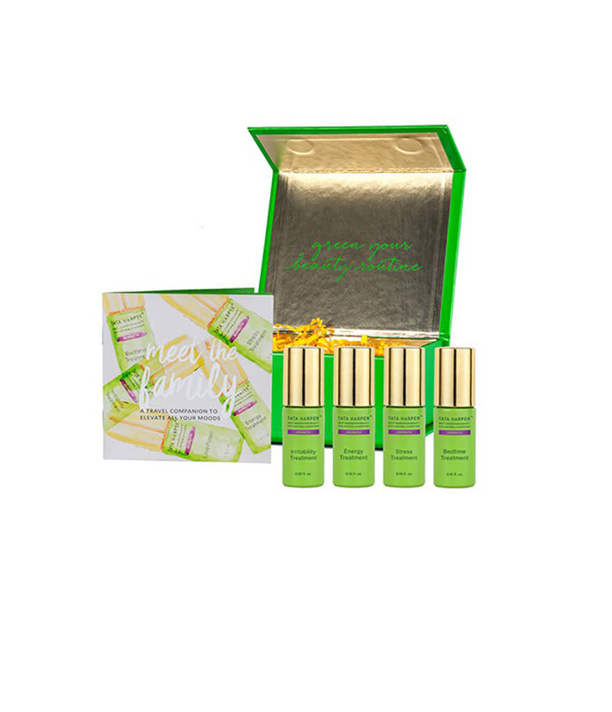 <p>Be Well: Aromatic Mood Therapy Collection, $240,<a rel="nofollow noopener" href="http://www.tataharperskincare.com/be-well-aromatic-mood-therapy-collection-2" target="_blank" data-ylk="slk:tataharperskincare.com;elm:context_link;itc:0;sec:content-canvas" class="link "> tataharperskincare.com</a> </p>