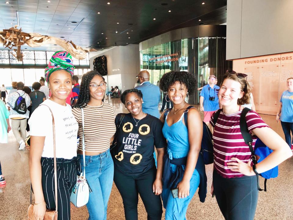 Actors Trinity Ross, Antonisia Collins, Jhordyn Long, and Serenity Griffin with ASF Chaperon-Education Coordinator Delaney Burlingame. The cast of current and former Montgomery Public Schools students reunited for a trip to D.C. to perform Alabama Shakespeare Festival's production of "Four Little Girls: Birmingham 1963" on Friday, Sept. 13, at the Washington Convention Center.