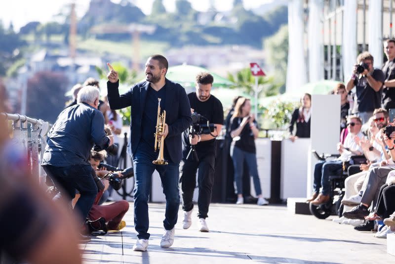 French-Lebanese trumpeter Maalouf arrives before a concert at the 55th Montreux Jazz Festival in Montreux