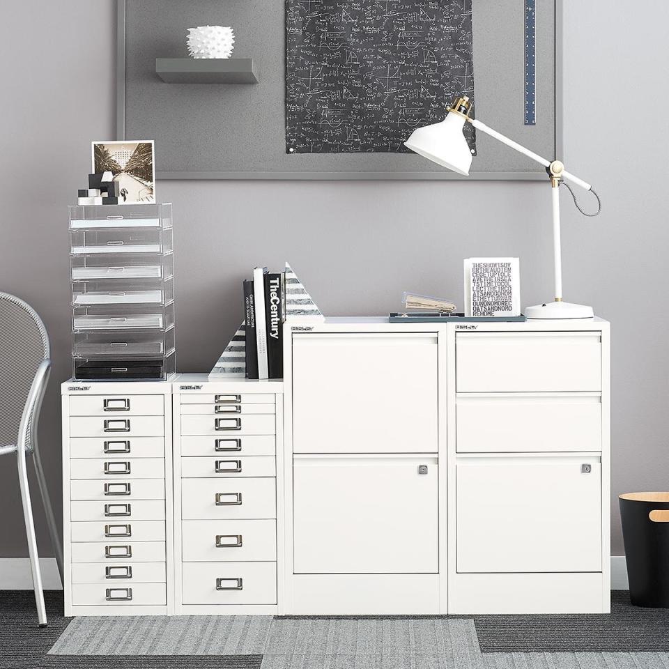 The Container Store Bisley White Two- and Three-Drawer Locking Filing Cabinets