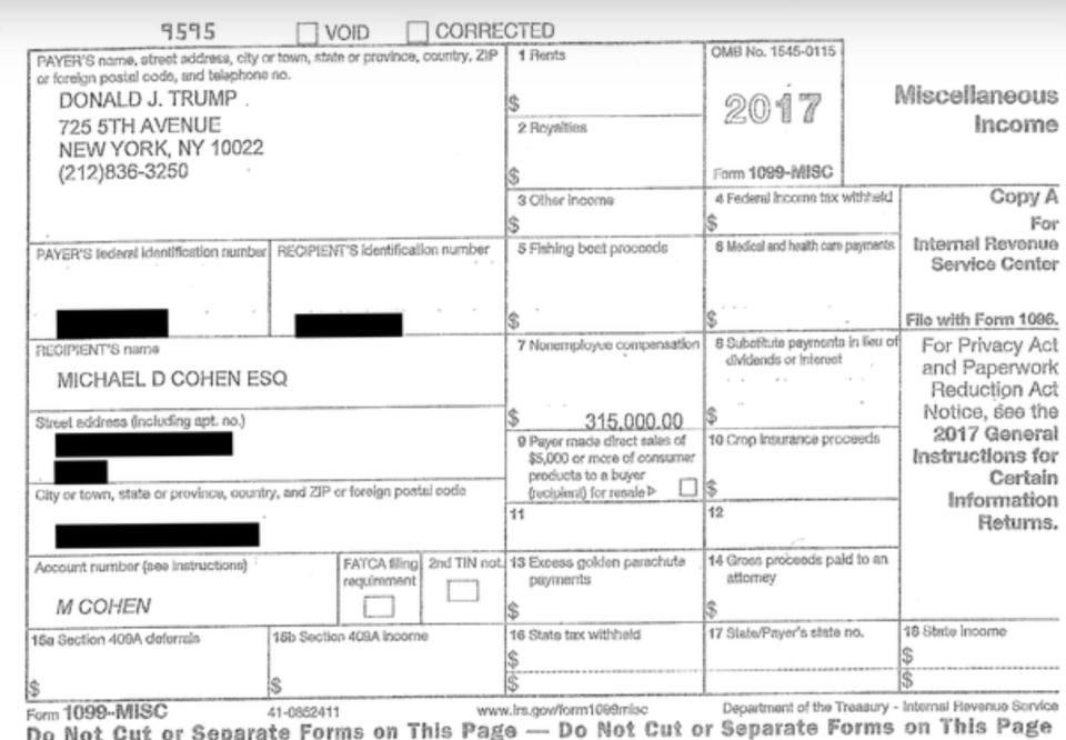 A 2017 tax form, evidence in the Donald Trump hush-money trial.