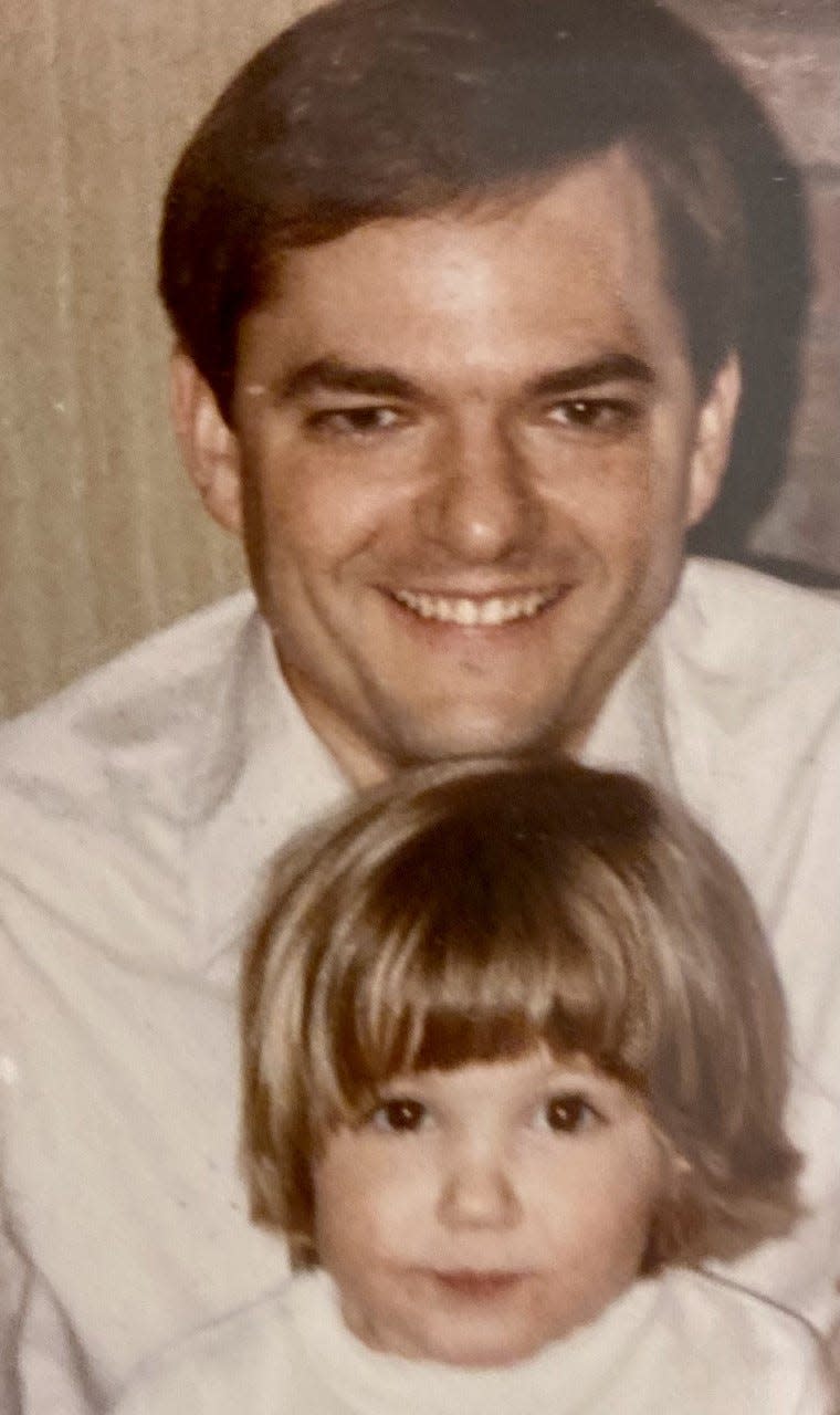 Melissa Abbott Staffier as a young girl with her father, Ken Abbott, a Weymouth teacher, which she would also become.