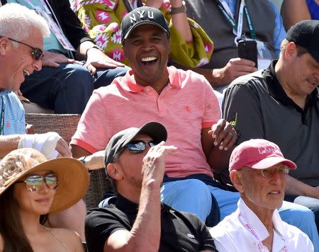 Mar 17, 2018; Indian Wells, CA, USA; Former professional boxer Sugar Ray Leonard attends the semifinal match between Roger Federer and Borna Coric in the BNP Paribas Open at the Indian Wells Tennis Garden. Mandatory Credit: Jayne Kamin-Oncea-USA TODAY Sports