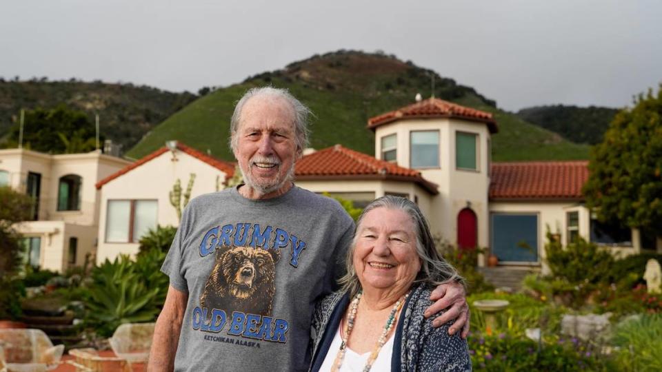 Tony Hyman, left, and Marilee Hyman, right, are worried their oceanfront home in Shell Beach is in danger of being damaged as the bluff erodes.