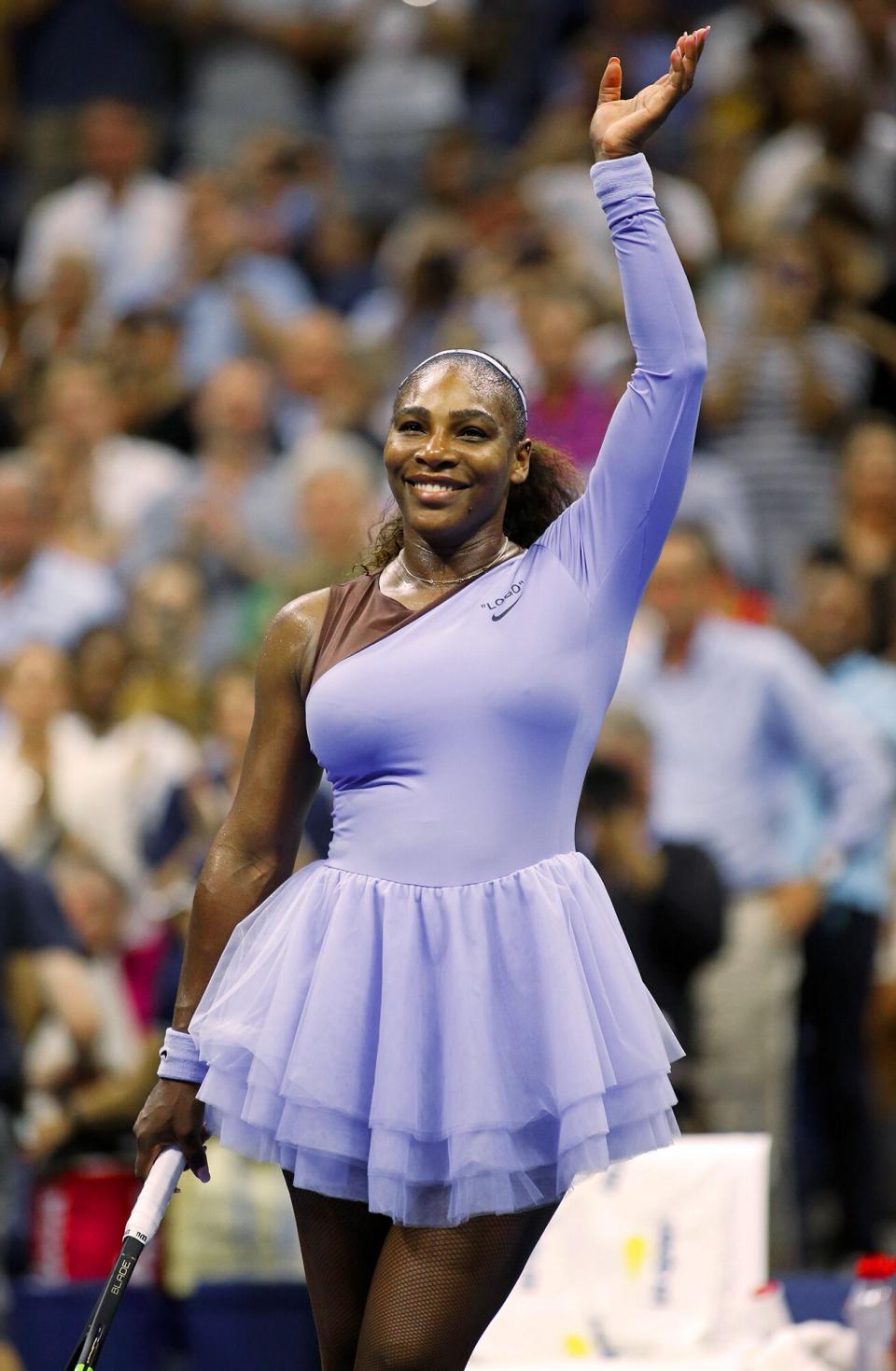 Serena Williams of the US celebrates after defeating Carina Witthoeft (out of frame) of Germany during Day 3 of the 2018 US Open Women's Singles match at the USTA Billie Jean King National Tennis Center in New York on August 29, 2018