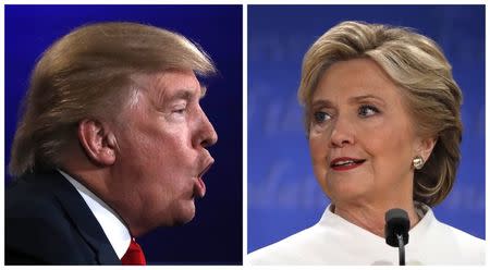 A combination photo shows Republican U.S. presidential nominee Donald Trump (L) and Democratic presidential nominee Hillary Clinton during their third and final debate at UNLV in Las Vegas, Nevada, U.S. on October 19, 2016. REUTERS/Carlos Barria/Files