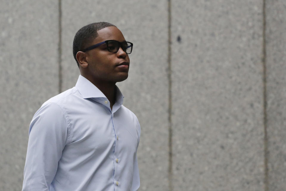 In this Oct. 1, 2018, file photo, former sports agent Christian Dawkins arrives at federal court in New York. (AP)