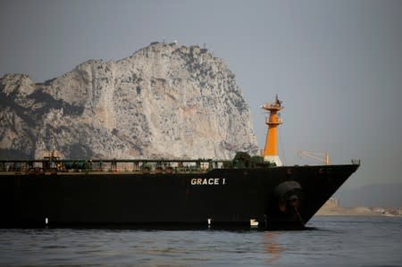 Iranian oil tanker Grace 1 sits anchored after it was seized earlier this month by British Royal Marines in the Strait of Gibraltar