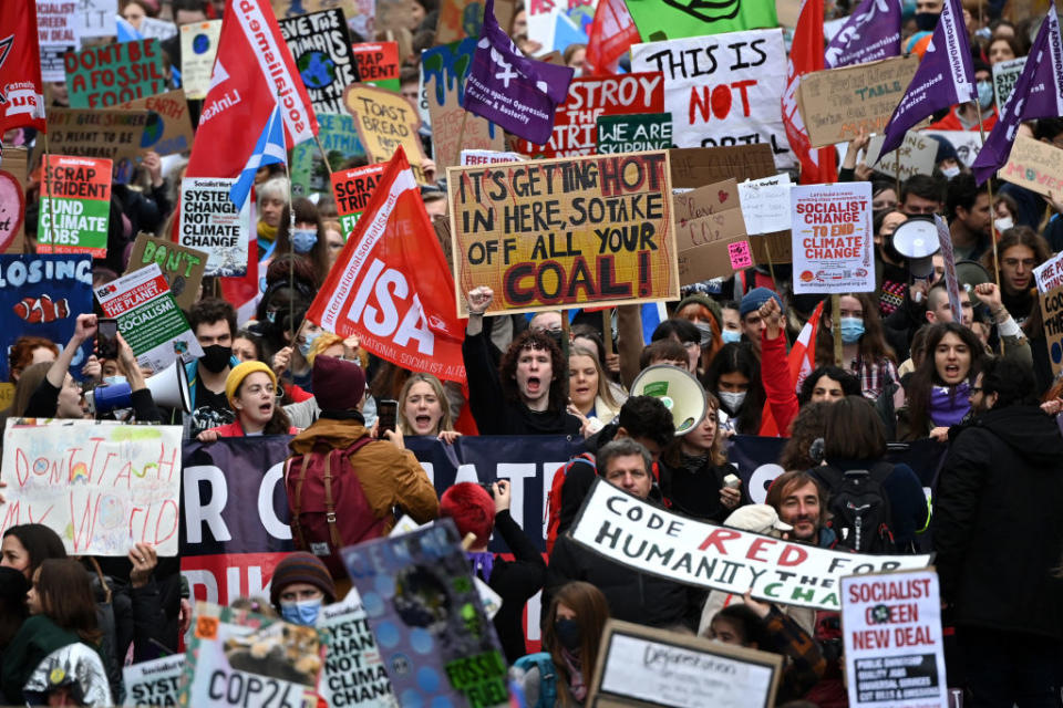 Demonstrators join the Fridays For Future march on November 5, 2021 in Glasgow, Scotland.<span class="copyright">Jeff J Mitchell/—Getty Images</span>