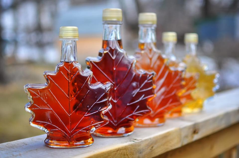 Different colour variatons of maple syrup made by a backyard hobbyist in Springhill, Nova Scotia.; Shutterstock ID 187682732; Cost Ctr: M71071199900; Manager: Zsuzsanna Shugan; Email: lauren.oneil@cbc.ca; Project: maple sytup