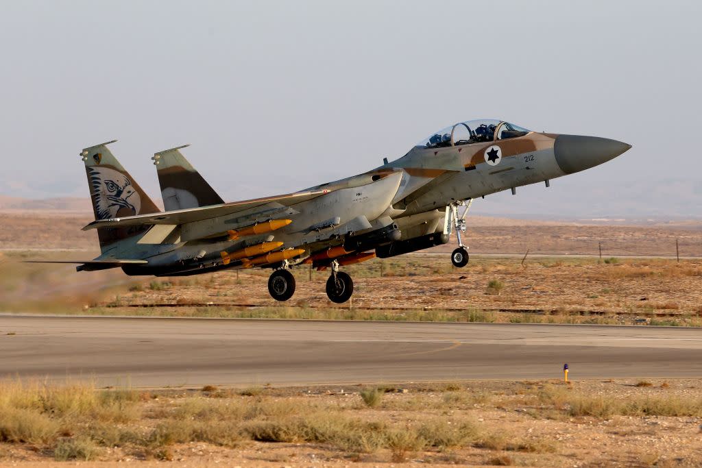  An Israeli fighter plane taking off. 