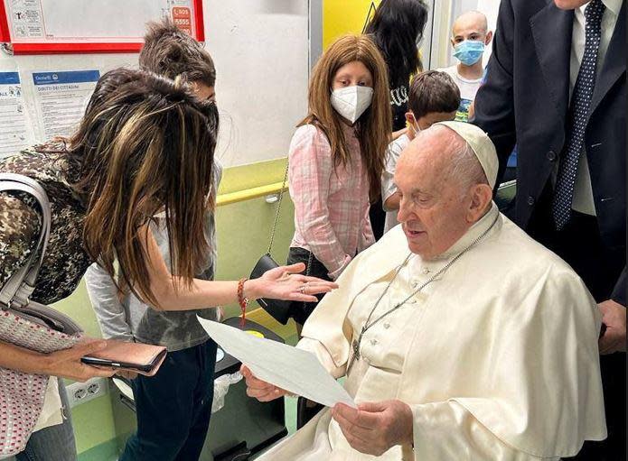 Pope Francis visits children and their families at the paediatric oncology department of the Gemelli hospital in Rome, Italy, June 15, 2023. / Credit: Vatican Media/handout