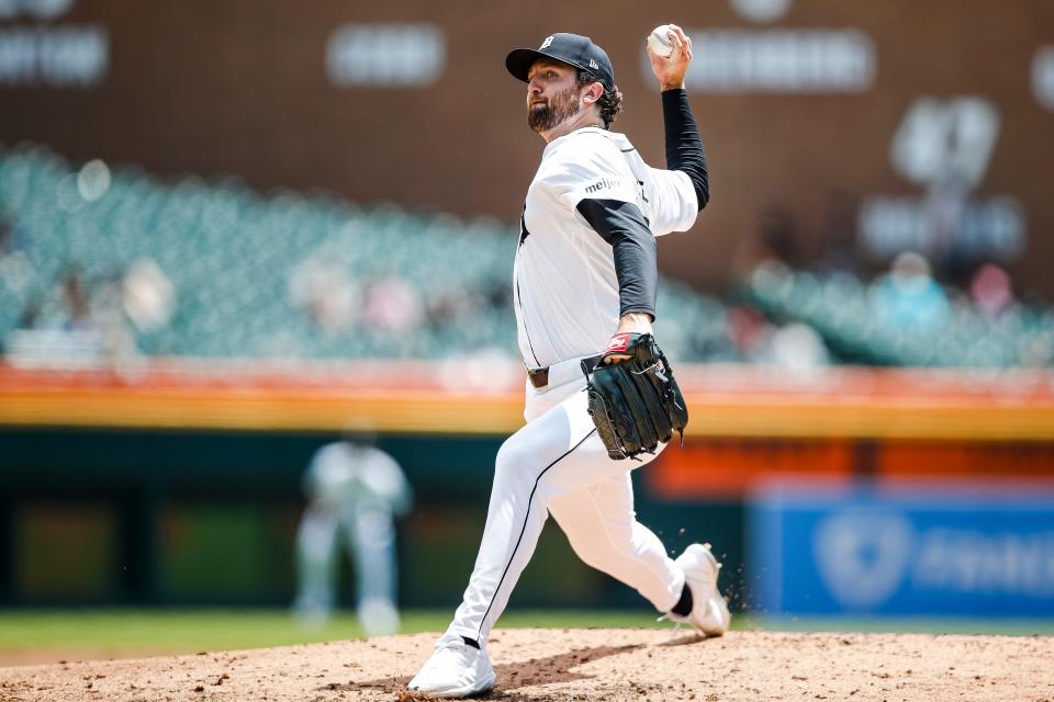 Detroit Tigers pitcher Casey Mize (12) delivers a pitch against Washington Nationals during the third inning at Comerica Park in Detroit on Thursday, June 13, 2024.