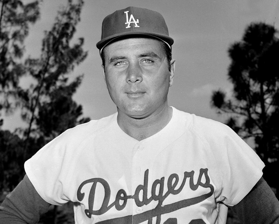 In this April 1965 file photo, Los Angeles Dodgers pitcher Ron Perranoski poses. Perranoski, one of the Dodgers' greatest left-handed relievers of all-time, passed away at the age of 84 on Friday, Oct. 2, 2020, at his home in Vero Beach, Fla.