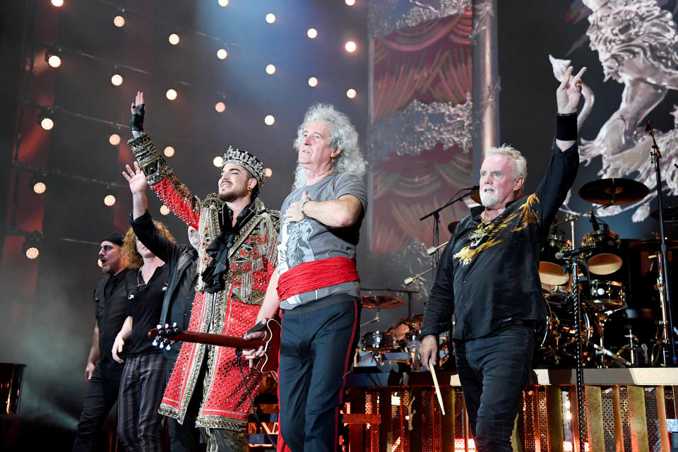 NEW YORK, NEW YORK - SEPTEMBER 28: Adam Lambert, Brian May, and  Roger Taylor perform onstage during the 2019 Global Citizen Festival: Power The Movement in Central Park on September 28, 2019 in New York City. (Photo by Kevin Mazur/Getty Images for Global Citizen)