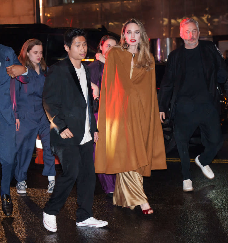 NEW YORK, NEW YORK - APRIL 11: Angelina Jolie and Pax Jolie-Pitt arrive at the afterparty of "The Outsiders" on April 11, 2024, in New York City.<p>Gotham/Getty Images</p>