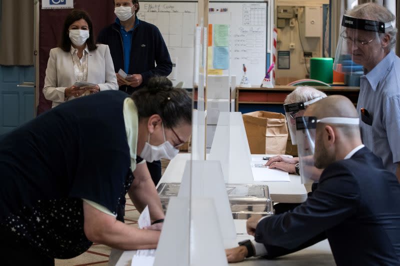 Paris Mayor Anne Hidalgo takes part in the second round of mayoral elections in Paris