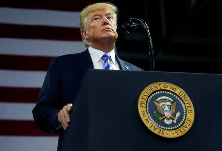 FILE PHOTO: U.S. President Donald Trump speaks at a Make America Great Again rally at the Civic Center in Charleston, West Virginia, U.S., August 21, 2018. REUTERS/Leah Millis
