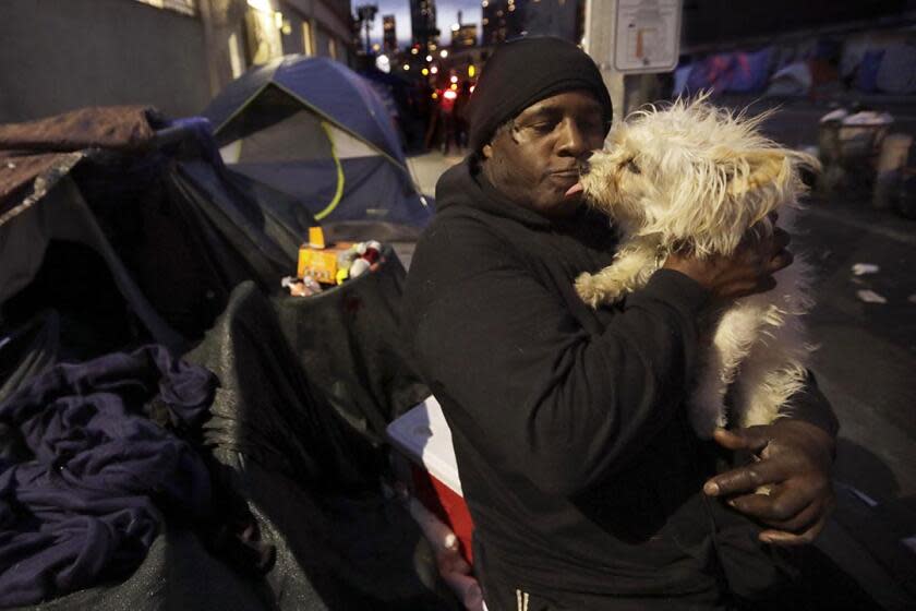 Gregory Gibson, who is unhoused, on skid row.