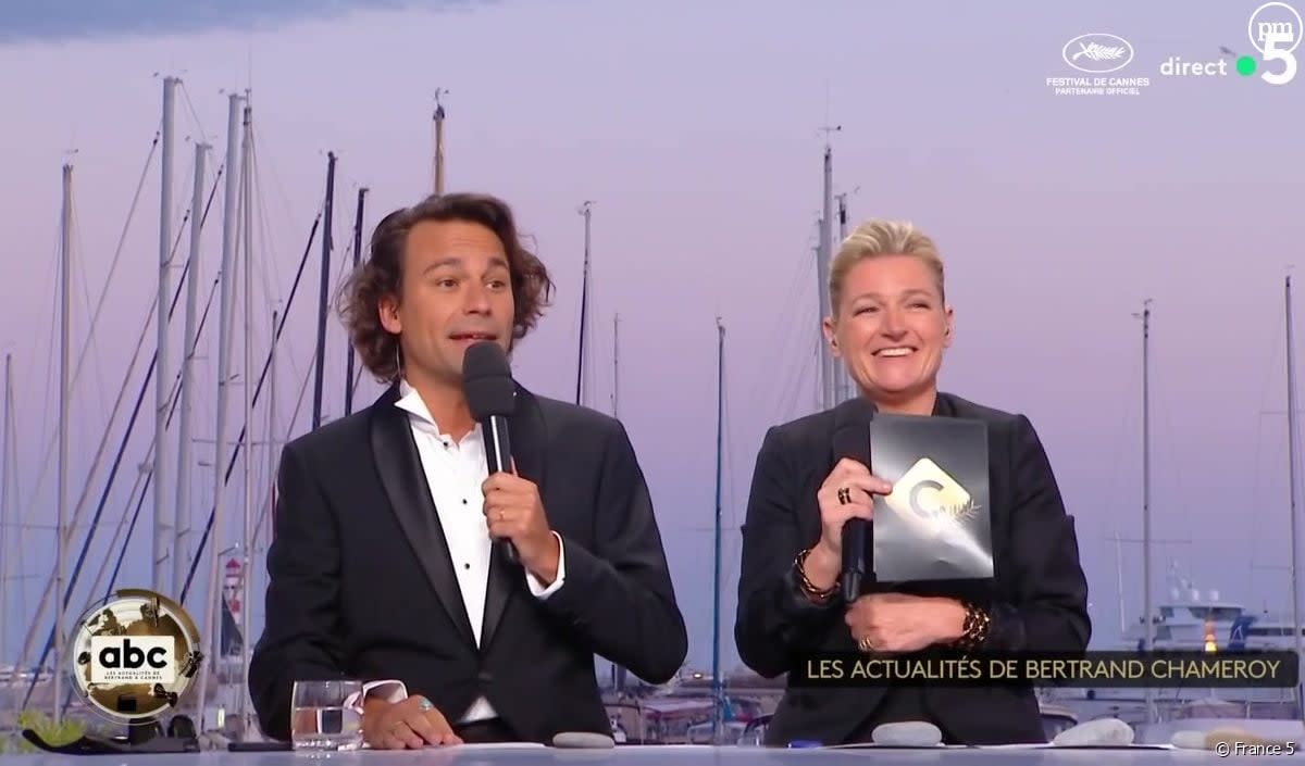 Bertrand Chameroy et Anne-Elisabeth Lemoine interrompus par un incident sur la Croisette. - France 5