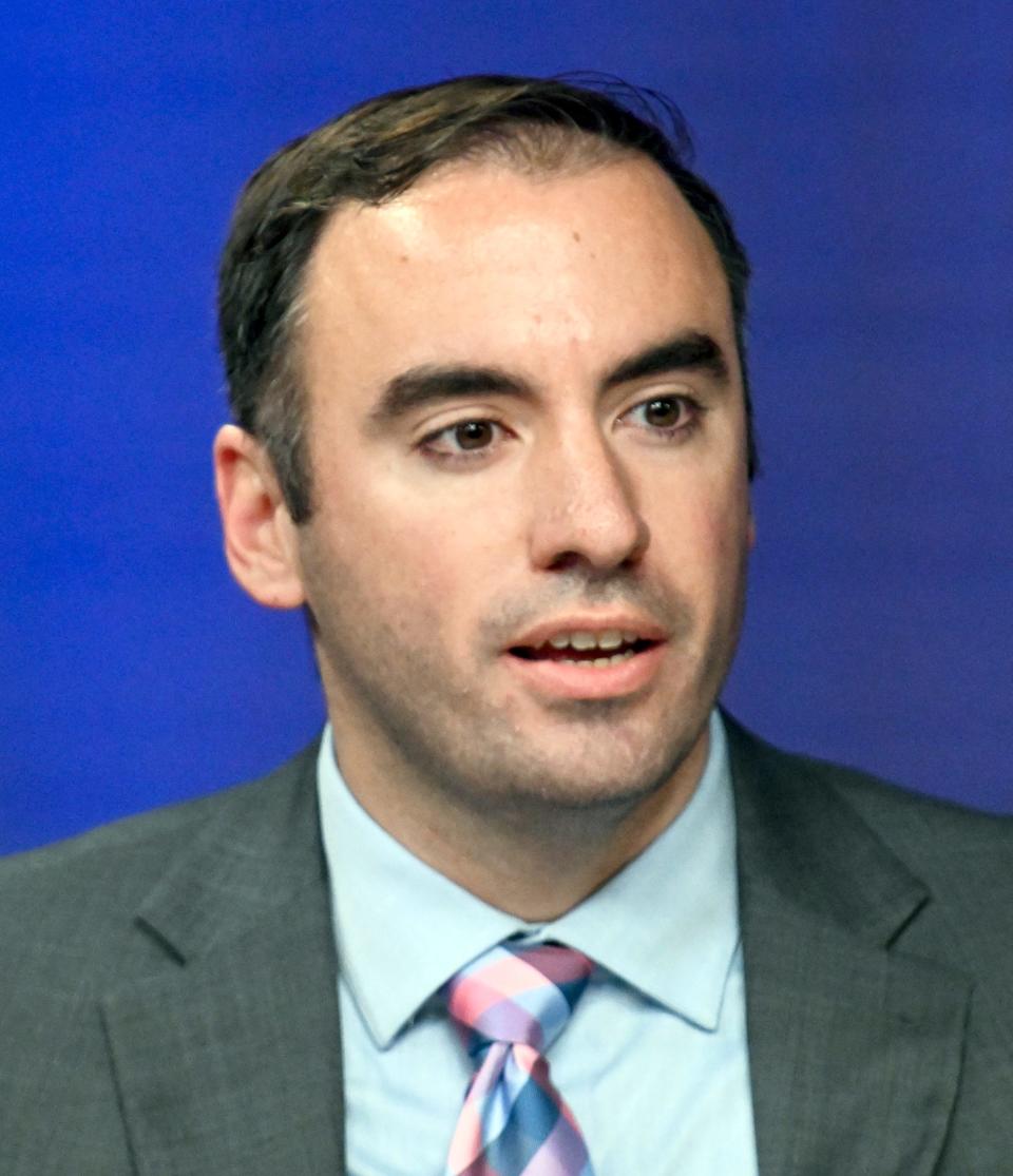 Democrat Christopher Flanagan, candidate for state representative in the First Barnstable District, at the candidates forum held Tuesday at the Cape Cod Media Center in Dennis.