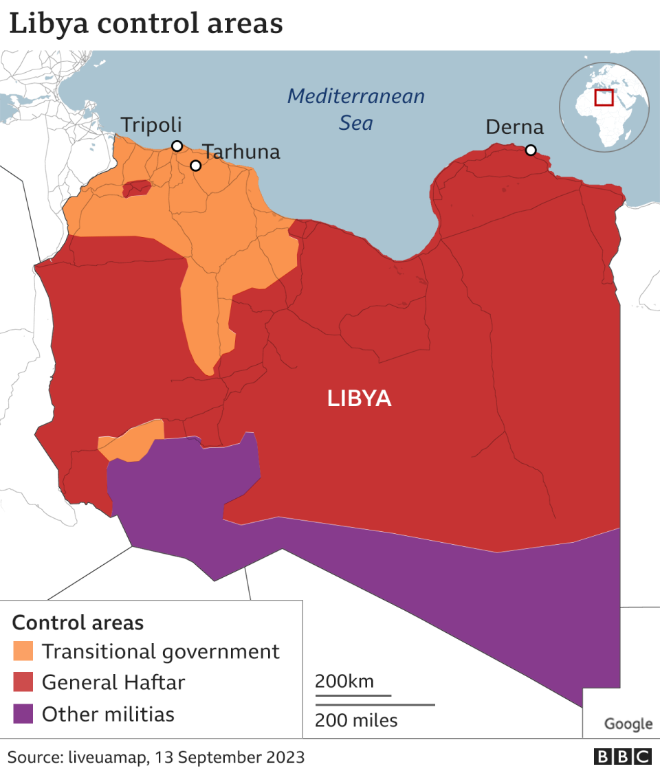 Map showing who controls which parts of Libya