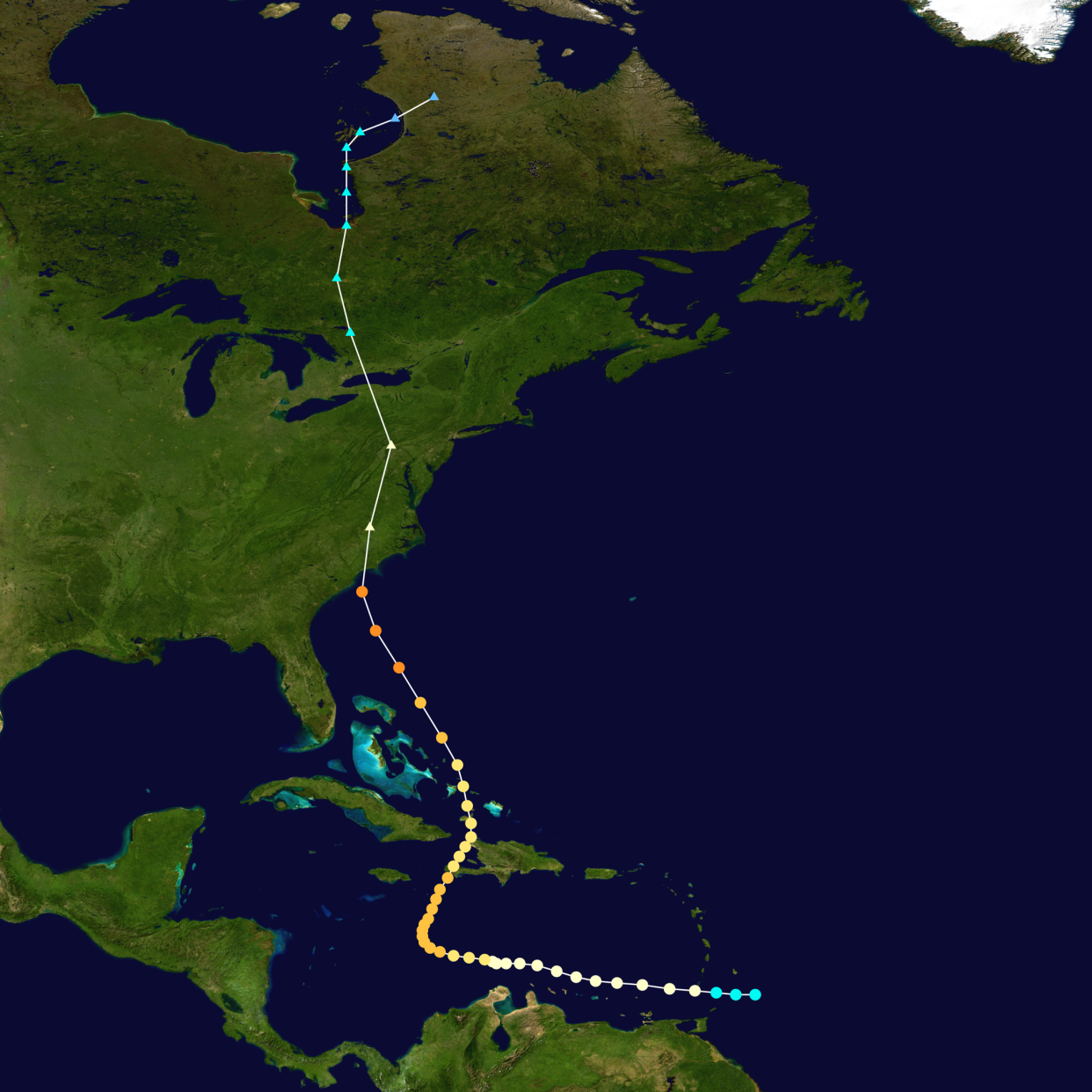 Track Map of Hurricane Hazel, Saffir–Simpson Scale, 1954