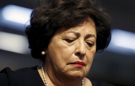 U.S. Office of Personnel Management Director Katherine Archuleta testifies before the Senate Appropriations Committee concerning the data breech that affected millions of federal employees personal data in this file image on Capitol Hill in Washington in this file picture taken June 23, 2015. REUTERS/Jonathan Ernst/Files