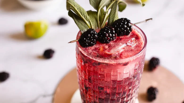 blackberry sage vodka smash in glass