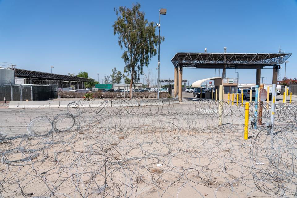 Concertina wire is placed along the U.S.-Mexico border in San Luis, Ariz., as seen from San Luis Rio Colorado, Sonora, Mexico, on May 12, 2023.