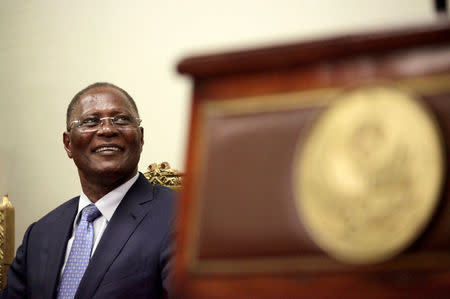 Interim President Jocelerme Privert smiles during the submission act of the report of a commission set up to re-examine the first round election results at the National Palace in Port-au-Prince, Haiti, May 30, 2016. REUTERS/Andres Martinez Casares