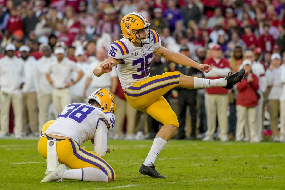 Former LSU kicker Cade York has the kind of work ethic that makes players special, according to a former coach who lauded the Browns for drafting York in the fourth round. [Vasha Hunt/Associated Press file]