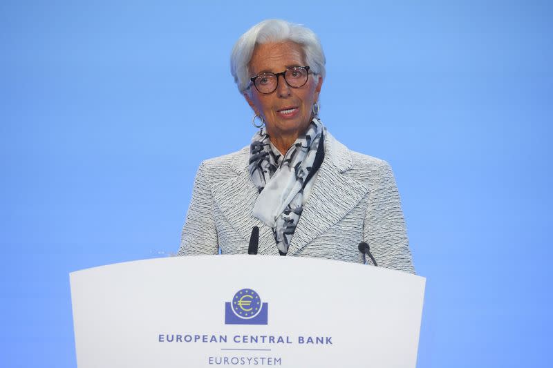 Christine Lagarde, European Central Bank (ECB) president addresses a news conference, in Frankfurt