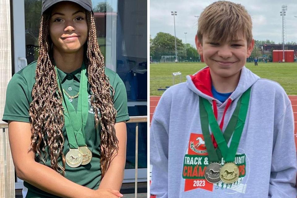 Laila-Jae Belgrave and Elliot Cox with their medals <i>(Image: Swindon Harriers)</i>