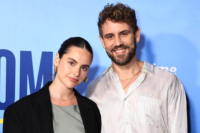<p>Anna Webber/Getty</p> Nick Viall and Natalie Joy in April 2024